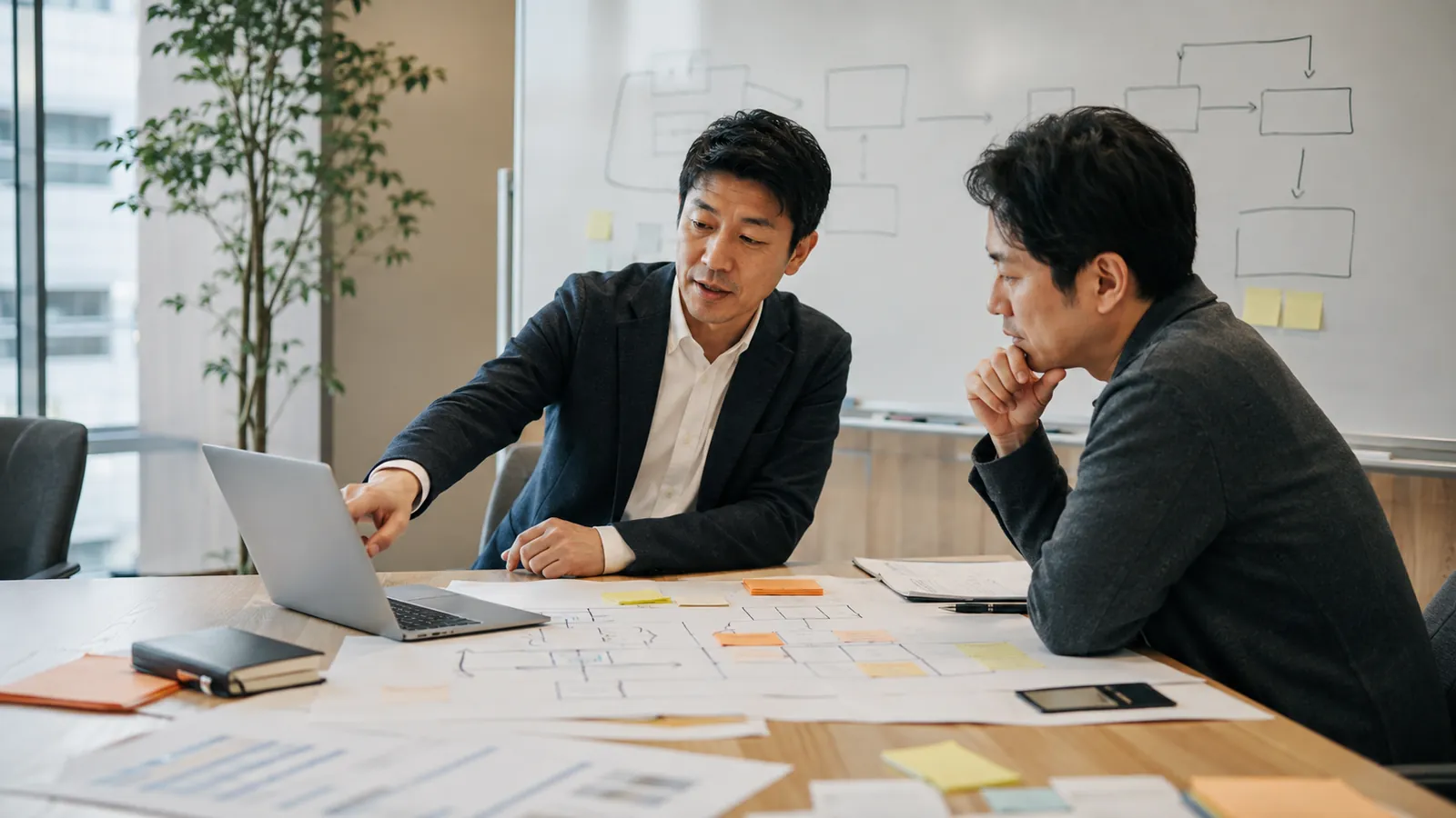 業務フローとAI活用範囲を相談する様子