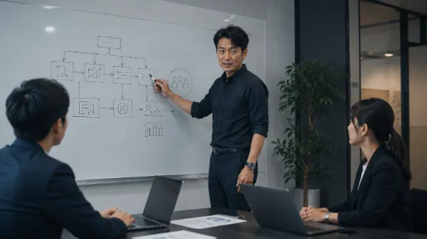ホワイトボードで採用フローを設計する様子